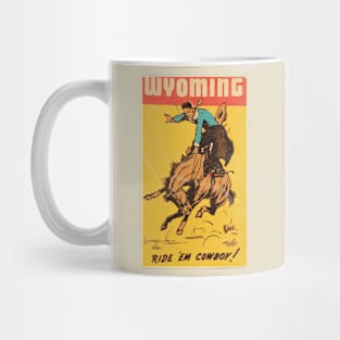 Wyoming Cowboy / Vintage Luggage Sticker Mug